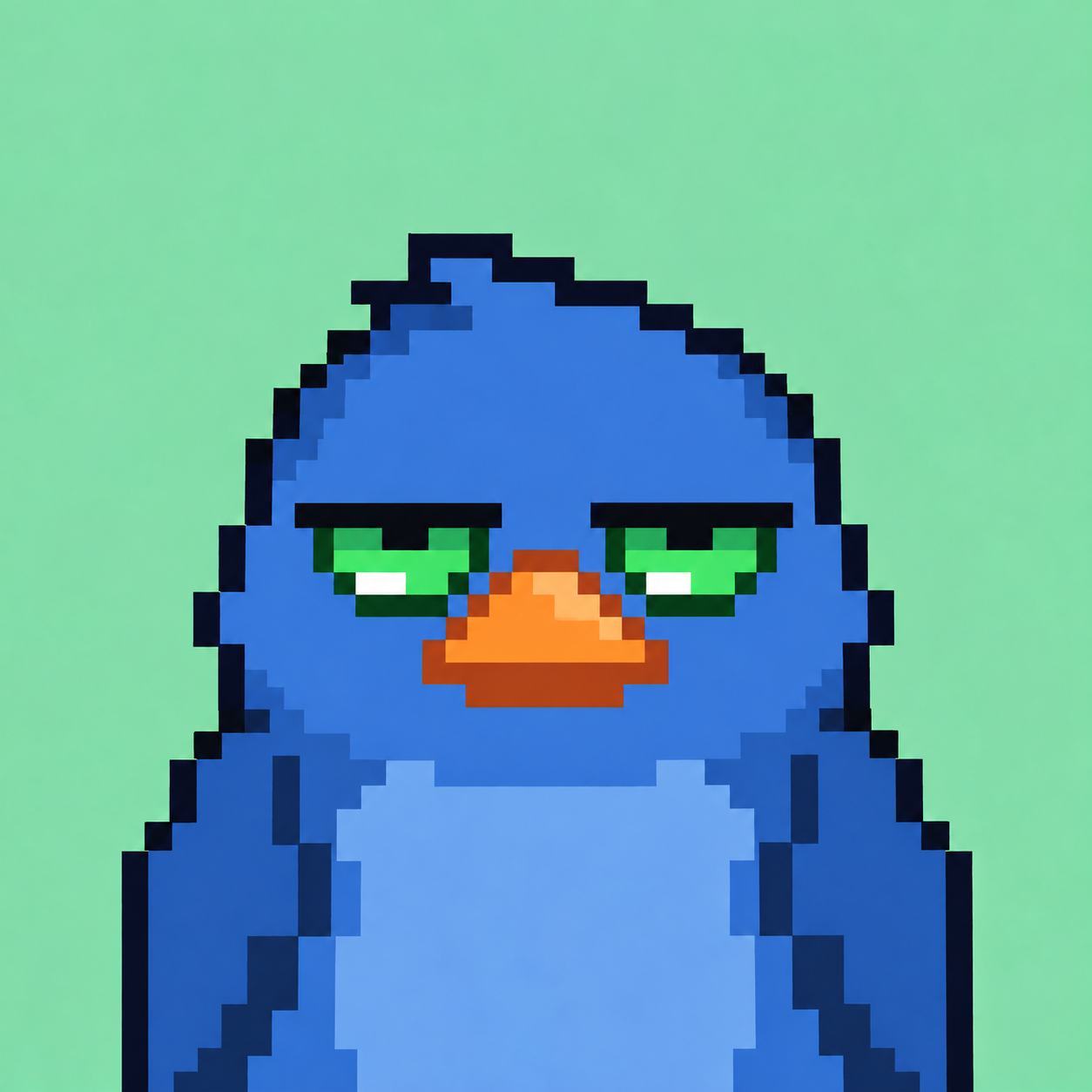 Original blue bird base with a wide beak and half-closed eyes